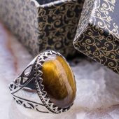 925 Ayar gümüş Kaplan Gözü  Taşlı Erkek Yüzük thumbnail 1