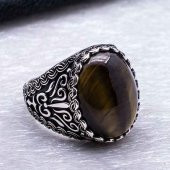 Kaplan Gözü Taşlı Desenli Gümüş Yüzük thumbnail 4