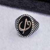 925 Ayar Gümüş Elif Vav  Simgeli Oval Erkek Yüzük thumbnail 4