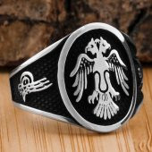 925 Ayar Gümüş Oval Selçuklu Kartalı Yüzük thumbnail 1