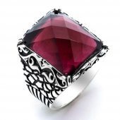 925 Ayar Gümüş  Kırmızı Zirkon Taşlı Yüzük thumbnail 2