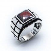 925 Ayar Gümüş Kırmızı Zirkon Taşlı  Yüzük thumbnail 2