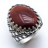 925 Ayar Gümüş Bordo  Akik Taşlı  Yüzük thumbnail 2