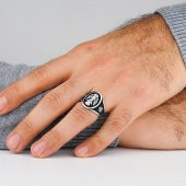 925 Ayar Gümüş Oval Selçuklu Kartalı Yüzük thumbnail 2