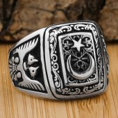 Ay Yıldız Tasarımlı Osmanlı Arma ve Kartal Motifli Gümüş Yüzük thumbnail 1