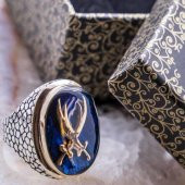 925 Ayar Gümüş Zülfikar Kılıç Simgeli Mineli Erkek Yüzük thumbnail 1