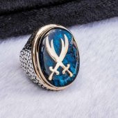 925 Ayar Gümüş Zülfikar Kılıç Simgeli Mineli Erkek Yüzük thumbnail 3