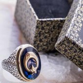 925 Ayar Gümüş Ay Yıldız Simgeli Büyük Mineli Yüzük thumbnail 1