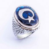 925 Ayar Gümüş Ay Yıldız Simgeli Büyük Mineli Yüzük thumbnail 2