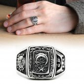 Ay Yıldız Tasarımlı Osmanlı Arma ve Kartal Motifli Gümüş Yüzük thumbnail 4