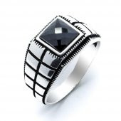 Kare Siyah Zirkon Taşlı Gümüş Yüzük thumbnail 2