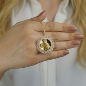 925 Ayar Gümüş Altın Kaplama Tuğralı  Sonsuz Çerçeveli Kolye thumbnail 1