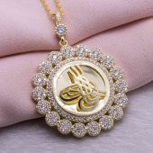 925 Ayar Gümüş Altın Kaplama Tuğralı Yuvarlak Kolye Model 7 thumbnail 1