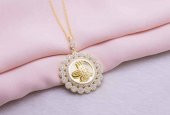 925 Ayar Gümüş Altın Kaplama Tuğralı Yuvarlak Kolye Model 7 thumbnail 2