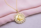925 ayar Gümüş Altın Kaplama Tuğralı Yuvarlak  Kolye Model 5 thumbnail 2