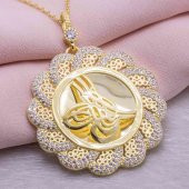 925 Ayar Gümüş Altın Kaplama Tuğralı Yuvarlak  Kolye Model 1 thumbnail 2