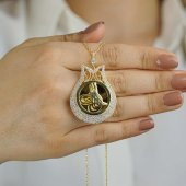 925 Ayar Gümüş Altın Kaplama Tuğralı Lale Kolye Model 1 thumbnail 1