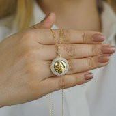 925 Ayar Gümüş Altın Kaplama Tuğralı Yuvarlak Kolye Model 8 thumbnail 1