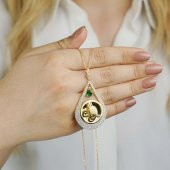 925 Ayar Gümüş Altın Kaplama Tuğralı Damla Kolye Model 4 thumbnail 1