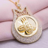 925 Ayar Gümüş Altın Kaplama Tuğralı Lale Kolye Model 1 thumbnail 2