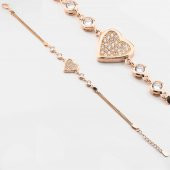 925 Ayar Gümüş Rose Kalp Tek Taş Bileklik thumbnail 1