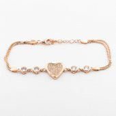 925 Ayar Gümüş Rose Kalp Tek Taş Bileklik thumbnail 2