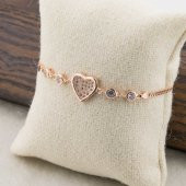 925 Ayar Gümüş Rose Kalp Tek Taş Bileklik thumbnail 3