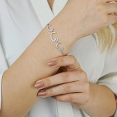 925 Ayar Gümüş Zirkon Taşlı Vav Model Bayan Bileklik thumbnail 1