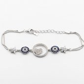 925 Ayar Gümüş  Zirkon Taşlı Nazarlı  Kalpli Bayan  Bileklik thumbnail 2