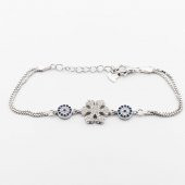 925 Ayar Gümüş Nazar Boncuklu Kar Tanesi  Bayan Bileklik thumbnail 4
