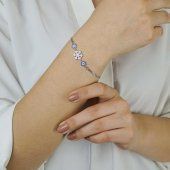 925 Ayar Gümüş Nazar Boncuklu Kar Tanesi  Bayan Bileklik thumbnail 1