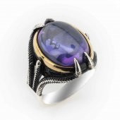 Mor Zirkon Bombe Taşlı Pençeli Gümüş Yüzük thumbnail 1