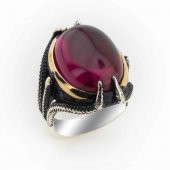 Kırmızı Taşlı Kartal Pençesi Gümüş Yüzük thumbnail 1