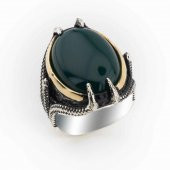 925 ayar Gümüş Yeşil Bombe  Taşlı Pençeli  Erkek Yüzük thumbnail 1
