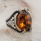 925 Ayar Gümüş Kehribar Taşlı Pençeli Yüzük thumbnail 2