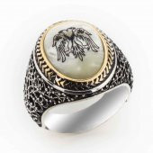 925 Ayar Gümüş  Sedef Taşlı Selçuklu Kartalı Yüzük thumbnail 1