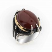 Akik Taşlı Pençeli  Gümüş Erkek Yüzük thumbnail 1