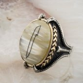 Sedef Taşlı Pençeli  Elif Desenli  Gümüş Yüzük thumbnail 3