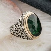 925 Ayar Gümüş Yeşil  Zirkon Taşlı Muhteşem Tasarım  Erkek Yüzük thumbnail 2