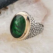 925 Ayar Gümüş Yeşil Zirkon  Taşlı Yüzük thumbnail 3