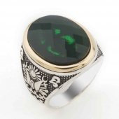 Oval Yeşil Zirkon Taşlı Osmanlı  Arma Detaylı Yüzük thumbnail 1