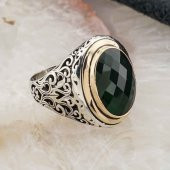 925 Ayar Gümüş Yeşil Zirkon Taşlı Erkek Yüzük Model 9 thumbnail 2