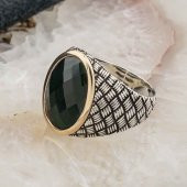 925 Ayar Gümüş Yeşil Zirkon Desenli Erkek Yüzük thumbnail 3