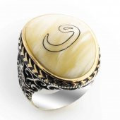 Büyük Sedef Taşlı Vav İşlemeli Gümüş Yüzük thumbnail 1