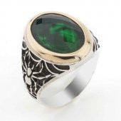 925 Ayar Gümüş Yeşil Zirkon Taşlı Örümcek Detaylı  Erkek Yüzük thumbnail 1