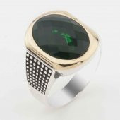 925 Ayar Gümüş Yeşil Zirkon Taşlı Erkek  Yüzük Model 5 thumbnail 1