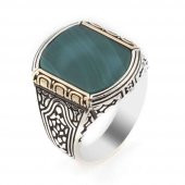 Yeşil Akik Taşlı  Gümüş Erkek  Yüzük thumbnail 1