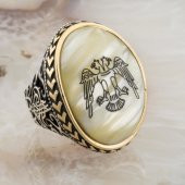Büyük Sedef Taşlı Selçuklu Kartalı Gümüş Yüzük thumbnail 2