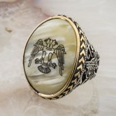 Büyük Sedef Taşlı Selçuklu Kartalı Gümüş Yüzük thumbnail 3
