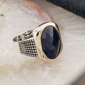 925 Ayar Gümüş Mavi Zirkon Taşlı Gümüş Erkek Yüzük Model 14 - 2